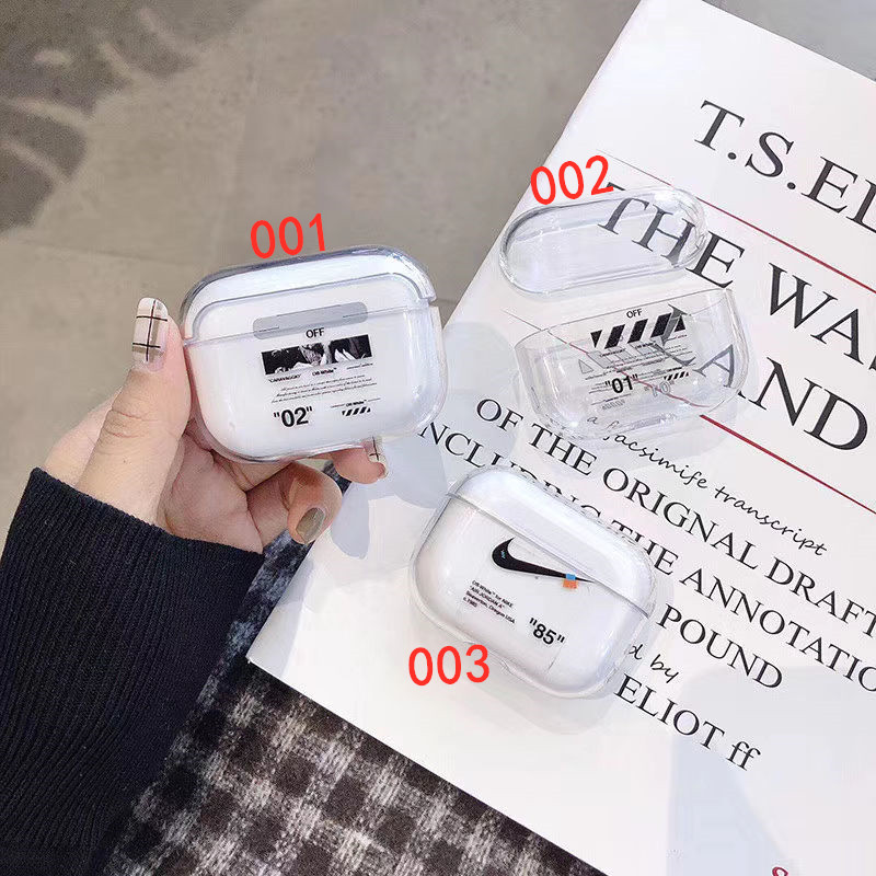 airpods pro第二世代 ケース 透明 エア ポッツ プロ ケース ナイキ airpods1/2 保護カバー おしゃれ アクセサリー イヤホンケース オフホワイト airpodspro ケース ブランド