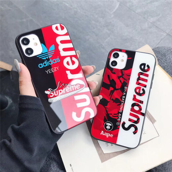 シュプリーム iphone13pro/14/14plus ケース ガラス Supreme iphone12ケース カップル アイフォン11pro/11pro max ケータイカバー かっこいい ストリート系 iphonexs/x 携帯ケース 海外セレブ