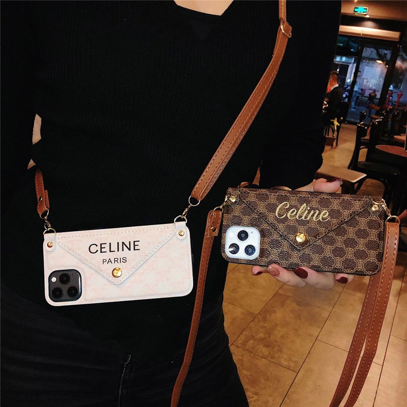 celine iphone13 ショルダー ケース 背面 収納 セリーヌ iphone11/12pro レター 型 スマホカバー iphonexs max/x ケース おすすめ 女性 iphone7/8plus 携帯ケース 大人っぽい