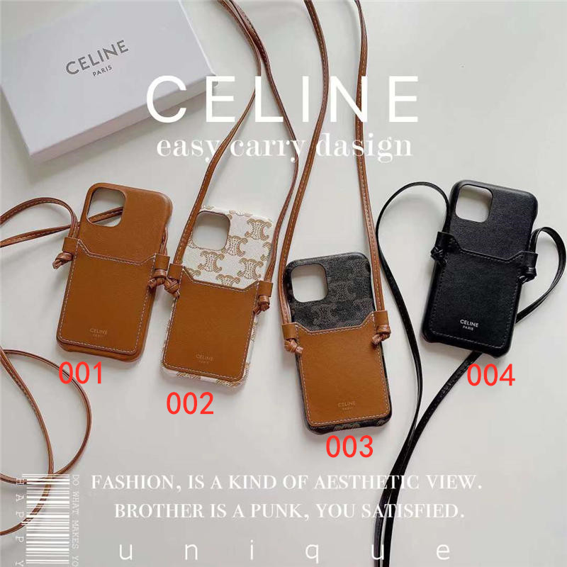 《CELINE》セリーヌ レディース iPhone12 カバー 皮 黒 ストラッ