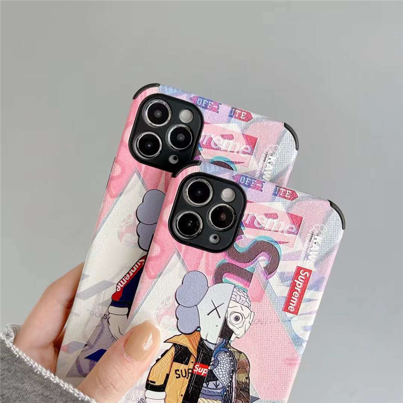 Supreme カウズ Iphone13 12 ケース ピンク Iphone13pro Max ケース かっこいい 女