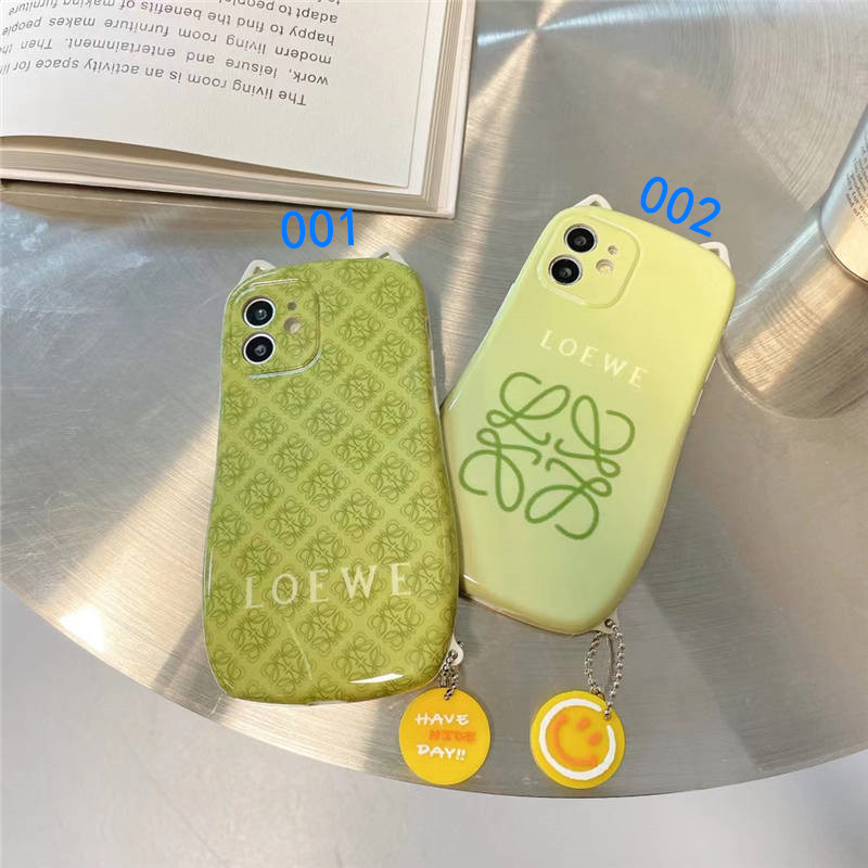 ロエベ iphone13pro/13 ケース グリーン かわいい Loewe iphoneケース12pro max 猫耳 アイフォン11pro/x/xs max ソフトカバー インスタ風 オシャレ