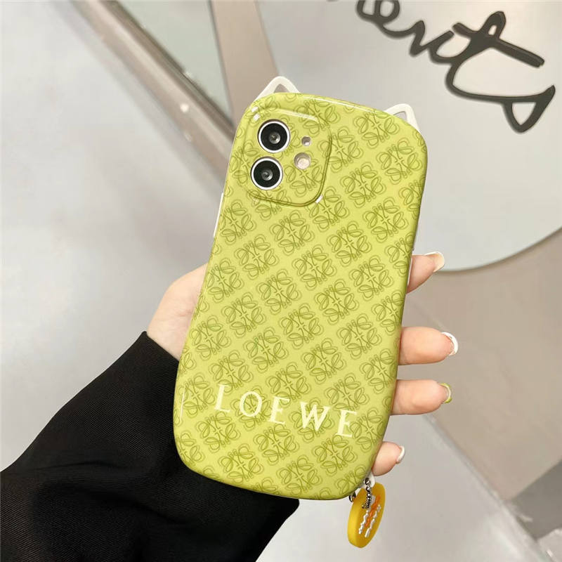 ロエベ iphone13pro/13 ケース グリーン かわいい Loewe iphoneケース12pro max 猫耳 アイフォン11pro/x/xs max ソフトカバー インスタ風 オシャレ