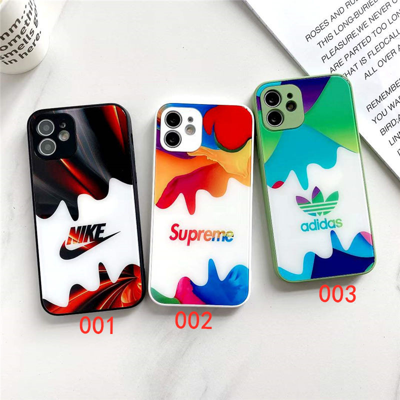 ナイキ スマホケース ガラス supreme iphone13/12mini ケース カラフル ペア アイフォン12/11pro max/xs ガラスカバー ブランドコピー スマホケースx/se2 激安
