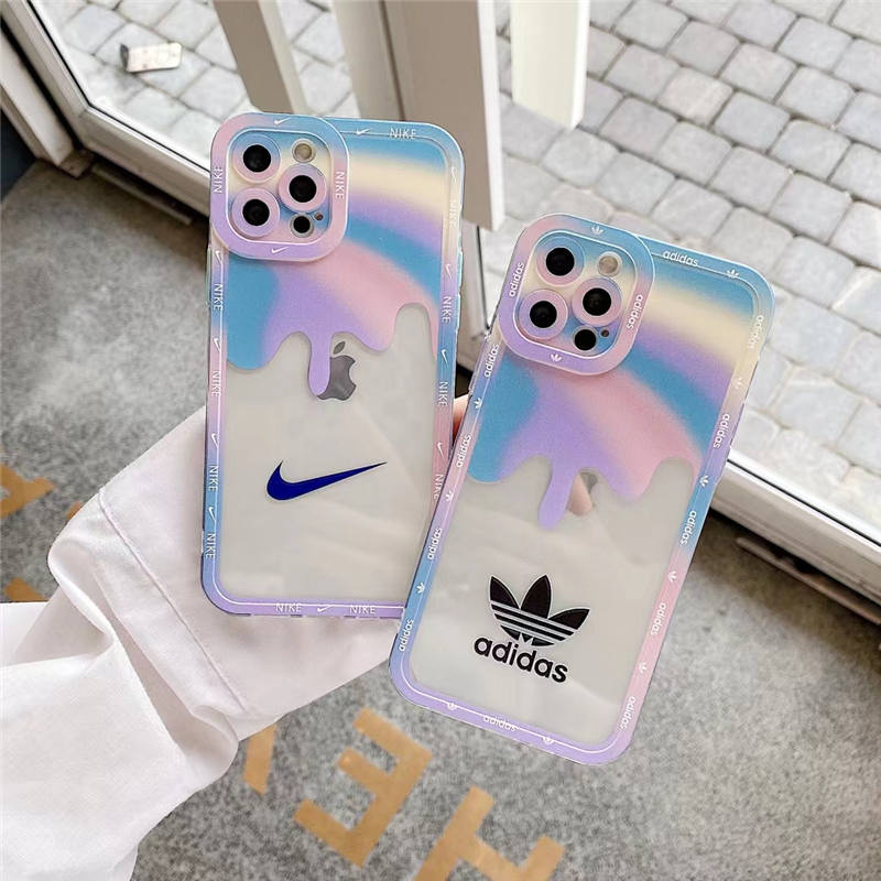 iphone クリア ケース おしゃれ Nike iphone12/12pro maxケース 虹色 アディダス スマホケース 11pro 女子 高校生 人気 iphonex/xr 透明カバー おすすめ 丈夫