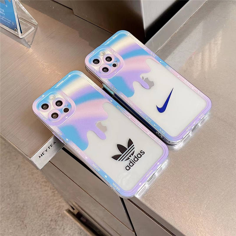 iphone クリア ケース おしゃれ Nike iphone12/12pro maxケース 虹色 アディダス スマホケース 11pro 女子 高校生 人気 iphonex/xr 透明カバー おすすめ 丈夫