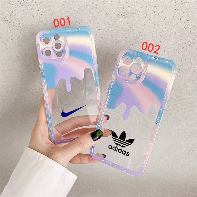 iphone クリア ケース おしゃれ Nike iphone12/12pro maxケース 虹色 アディダス スマホケース 11pro 女子 高校生 人気 iphonex/xr 透明カバー おすすめ 丈夫