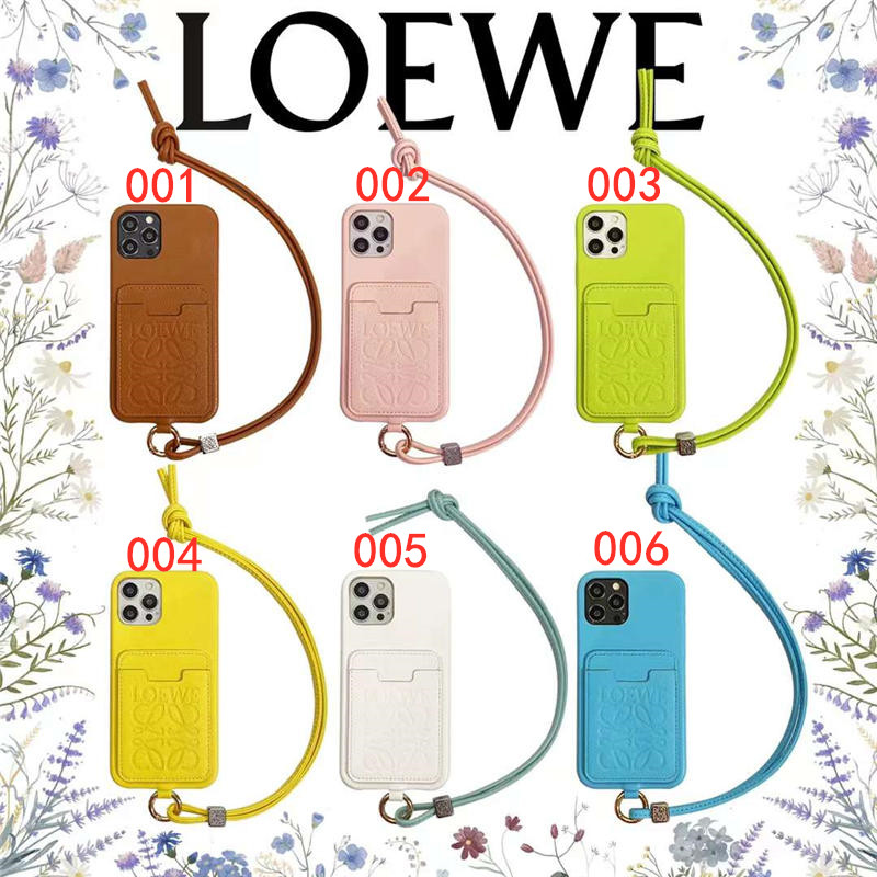 iphone14/14plus/13pro/13mini ケース 首 掛け ブランド LOEWE iphone13 レザーケース 無地 iphone12pro max スマホケース カード ポケット 携帯カバー iphone11/x/xr 韓国ファッション 通販 安全