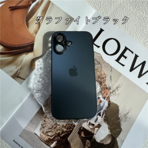 アップル ロゴ iphone16/16promax/15/15pro ガラスケース カメラフィルム付き iphone14pro max ケース 指紋防止 滑る 対策 海外 セレブ 愛用 アイフォン13/12proケース インスタ映え - グラファイトブラック