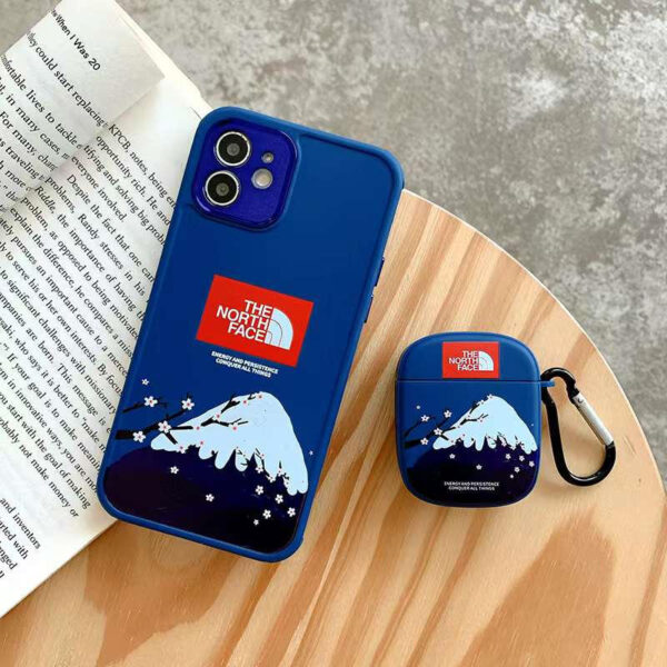 ノース フェイス iphone13 ケース 流行り iphone12pro/12/11 携帯カバー おしゃれ インスタ north face エアーポッズケース ブランド 山 桜 airpods pro ケース カラビナ付き