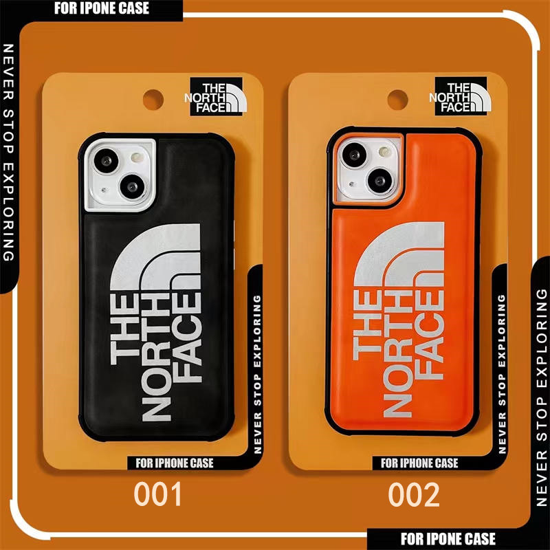 ノース フェイス アイ フォン ケース 13/13pro 黒 オレンジ iphone12pro max スマホケース おしゃれ north faceロゴ iphone11/x/xr レザーケース お揃い ブランド