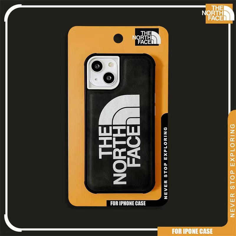 ノース フェイス アイ フォン ケース 13/13pro 黒 オレンジ iphone12pro max スマホケース おしゃれ north faceロゴ iphone11/x/xr レザーケース お揃い ブランド