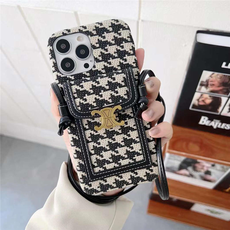 セリーヌ iphone15/15pro ケース ショルダー iphone14/14promax ケース 背面ポケット