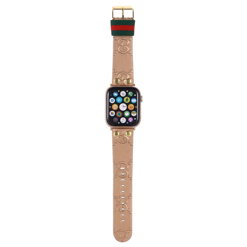 アップル ウォッチ バンド グッチ 38mm/42mm/44mm/49mm apple watch バンド おしゃれ gucci風 時計バンド 交換 革ベルト スマート ウォッチ 替え ベルト リベット付き