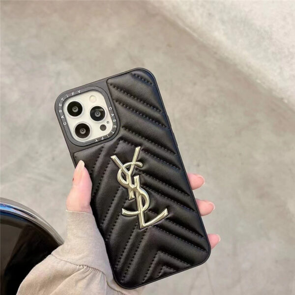 サン ローラン iphone15/15pro ケース 革 ysl iphone14promaxケース casetify アイフォンケース13/12pro お揃い iphone ケース キルティング