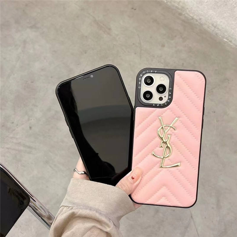 サン ローラン iphone15/15pro ケース 革 ysl iphone14promaxケース casetify アイフォンケース13/12pro お揃い iphone ケース キルティング