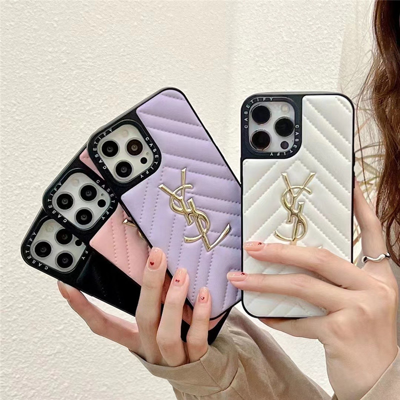 サン ローラン iphone15/15pro ケース 革 ysl iphone14promaxケース casetify アイフォンケース13/12pro お揃い iphone ケース キルティング