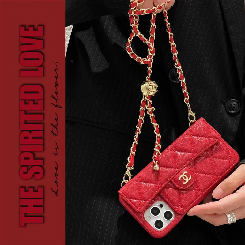 シャネル Iphone14ケース チェーンストラップ Iphone14pro 14promax ケース カード入れ 大人 女子 Iphone13 12pro 赤い スマホ 合う ケース Hanakocase