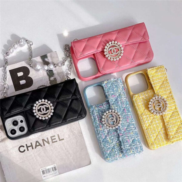 シャネル iphone14/14pro/14plus ケース ハイブランド iphone13 ケース カード 収納 chanel iphone13pro/12 ケース パール チェーン