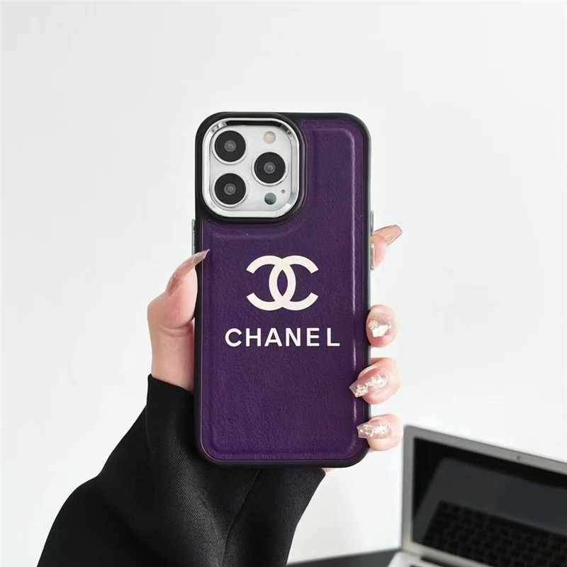 chanel iphone15/15pro パープルに合うケース シャネルロゴ iphone14ケース シンプル オシャレ