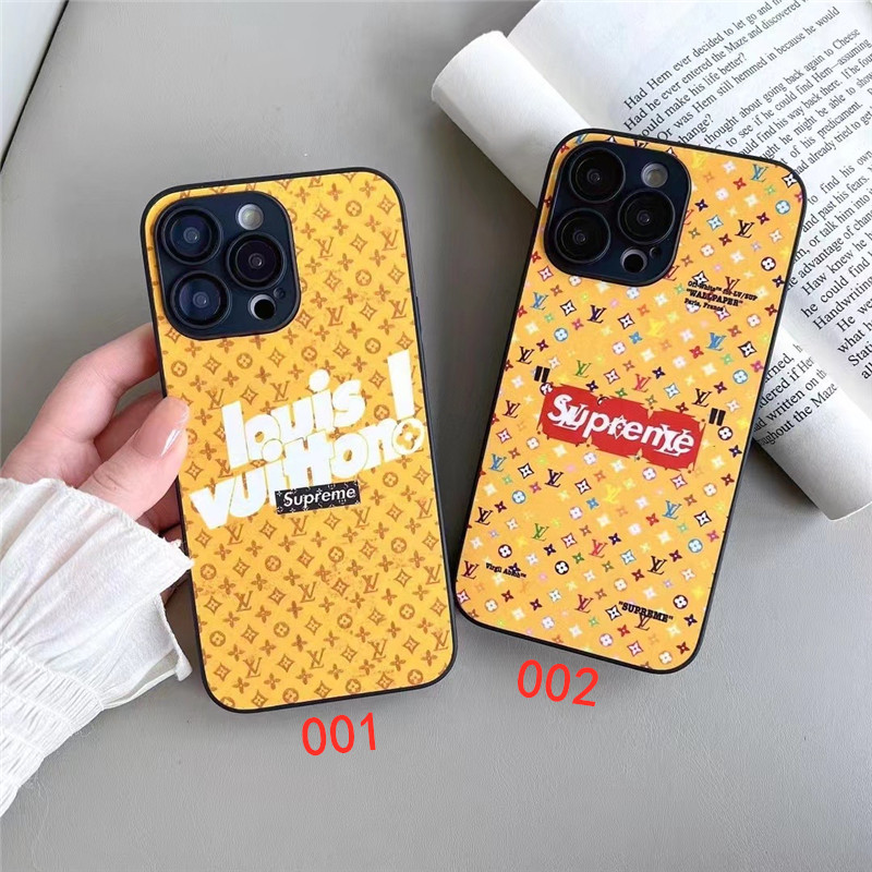 ルイヴィトン シュプリーム iphone14proケース ブランド iphone14/13/12ケース モノグラム supreme ヴィトン iphone11promax ケース イエロー おしゃれ