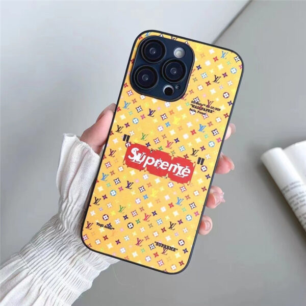ルイヴィトン シュプリーム iphone14proケース ブランド iphone14/13/12ケース モノグラム supreme ヴィトン iphone11promax ケース イエロー おしゃれ