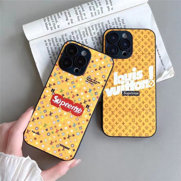 ルイヴィトン シュプリーム iphone14proケース ブランド iphone14/13/12ケース モノグラム supreme ヴィトン iphone11promax ケース イエロー おしゃれ