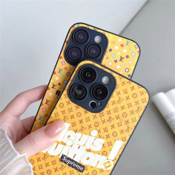 ルイヴィトン シュプリーム iphone14proケース ブランド iphone14/13/12ケース モノグラム supreme ヴィトン iphone11promax ケース イエロー おしゃれ