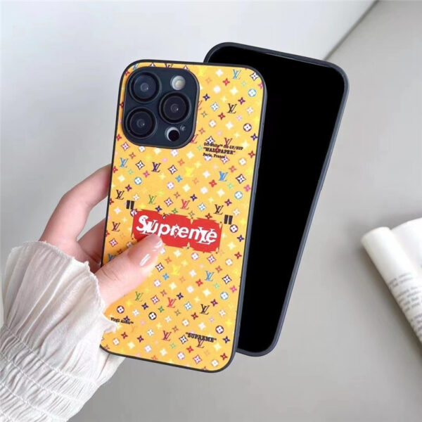 ルイヴィトン シュプリーム iphone14proケース ブランド iphone14/13/12ケース モノグラム supreme ヴィトン iphone11promax ケース イエロー おしゃれ