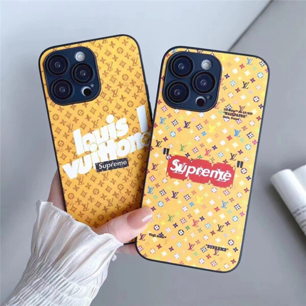 ルイヴィトン シュプリーム iphone14proケース ブランド iphone14/13/12ケース モノグラム supreme ヴィトン iphone11promax ケース イエロー おしゃれ