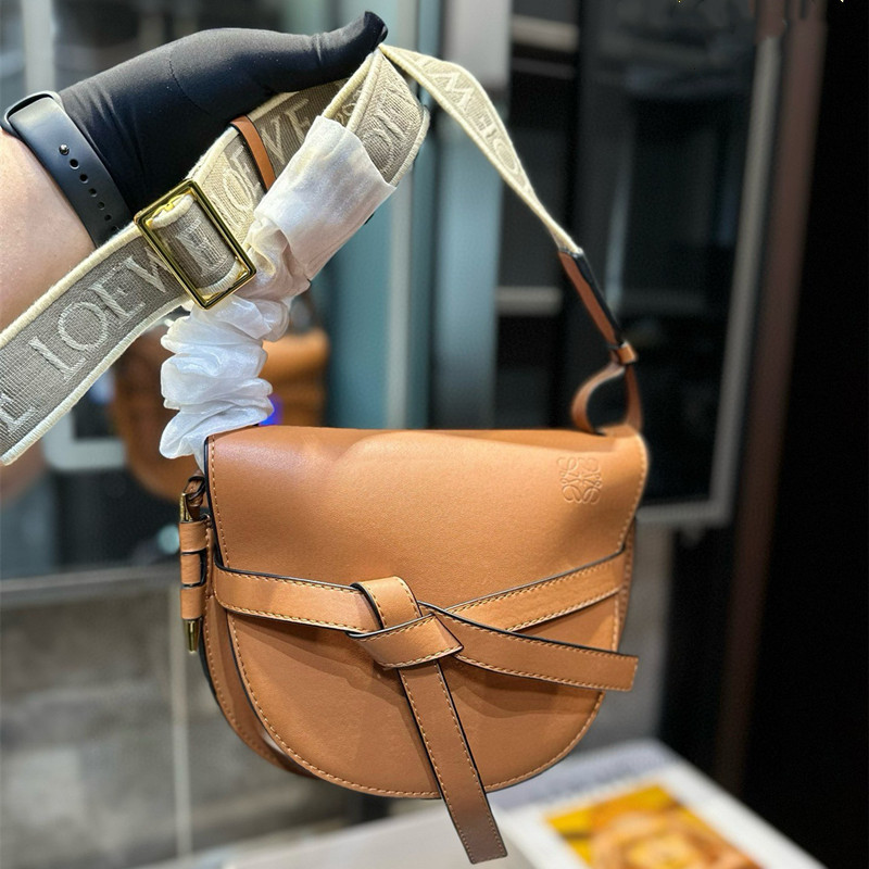 Small Gate Dual bag in soft calfskin and jacquard Sand - LOEWE  