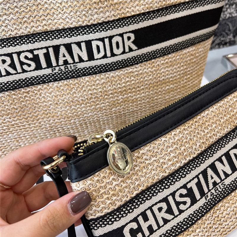 ディオール トート バッグ 編み風 dior ストローバッグ ポーチ付き ショッピング バッグ 肩掛け バッグ レディース 人気