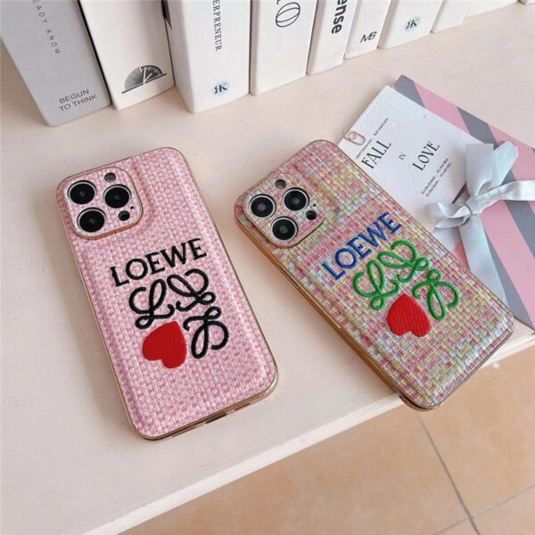 ロエベ iphone15 ケース LOEWE iphone15pro/14 ケース 大人 可愛い ブランド iphone14promax ケース ピンク ハート 刺繡風 アイフォン13/13プロ カバー人気 女子