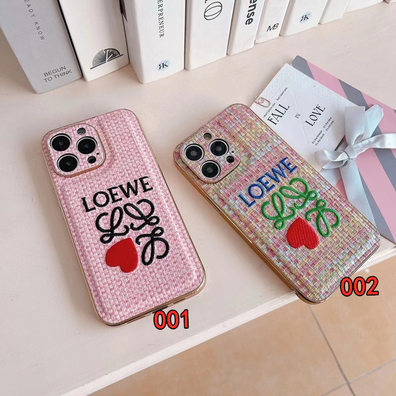 ロエベ iphone15 ケース LOEWE iphone15pro/14 ケース 大人 可愛い ブランド iphone14promax ケース ピンク ハート 刺繡風 アイフォン13/13プロ カバー人気 女子