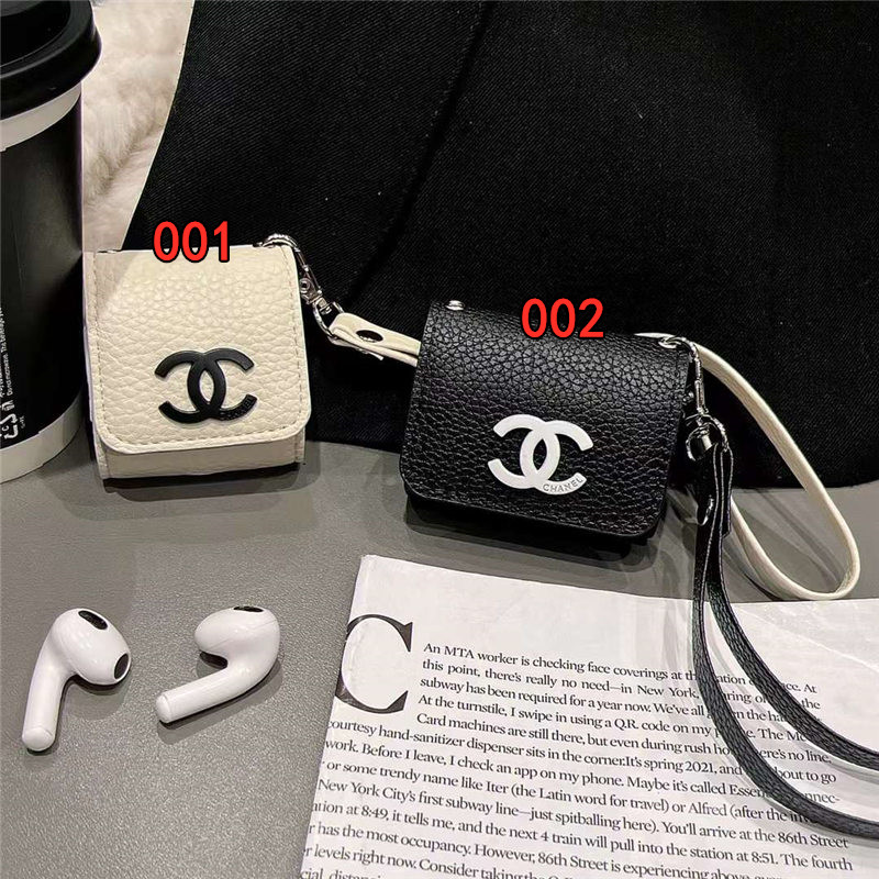 chanel airpods ケース 第 三 世代 革 airpods pro1/2 ケース ハイ ブランド エア ポッズ ケース シャネル風 ワイヤレス イヤホン ケース ストラップ付き