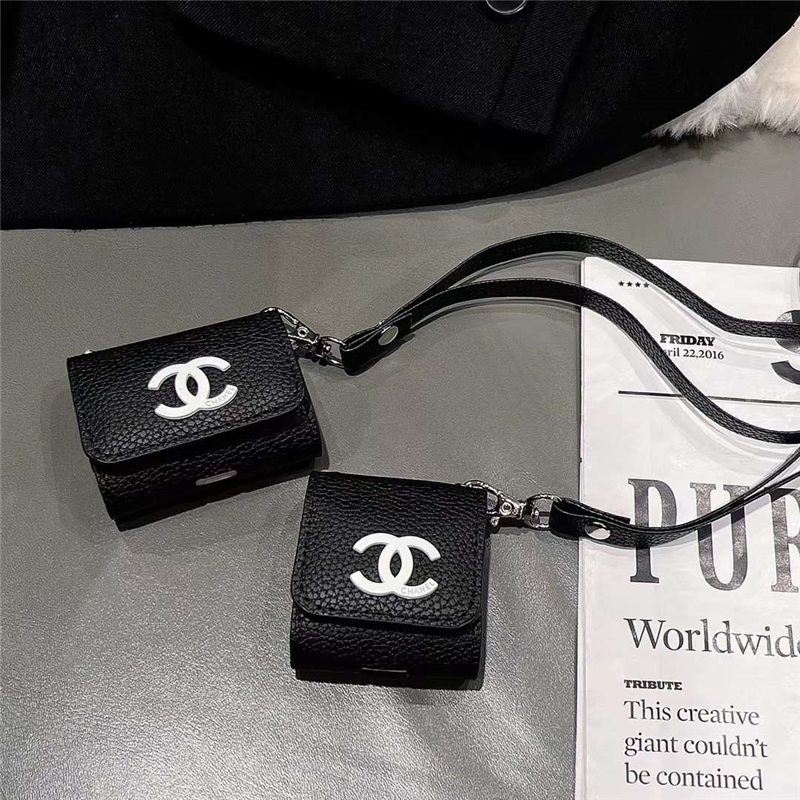 chanel airpods ケース 第 三 世代 革 airpods pro1/2 ケース ハイ ブランド エア ポッズ ケース シャネル風 ワイヤレス イヤホン ケース ストラップ付き