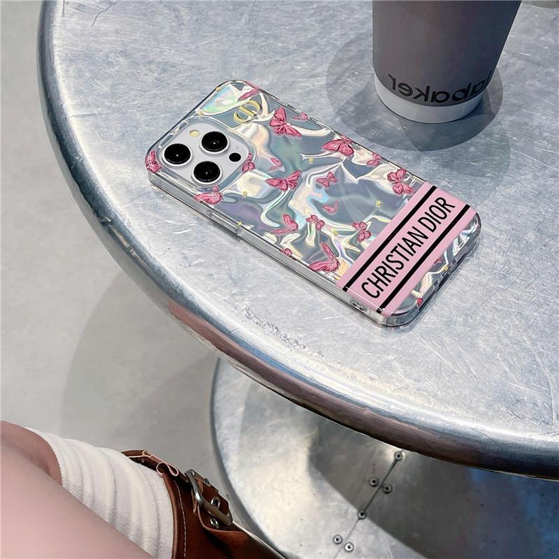 dior iphone15/15pro ケース 蝶々 スマホケース 韓国 iphone14pro/13/12 ケース 人気ブランド 女子 iphone ケース ピンク iphone14 ケース オーロラ