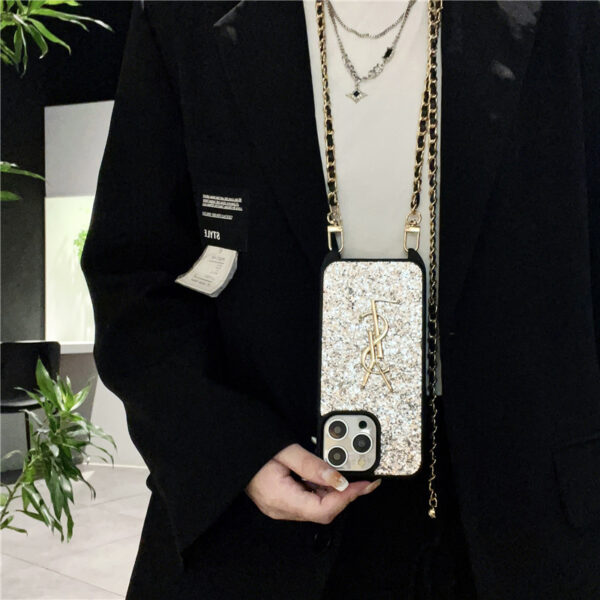 キラキラ の iphone16 ケース サン ローラン スマホ ケース iphone15pro/15 ショルダー iphone14promax/13pro ケース 人気 女子 iphone12 ケース ラメ - 画像 (4)