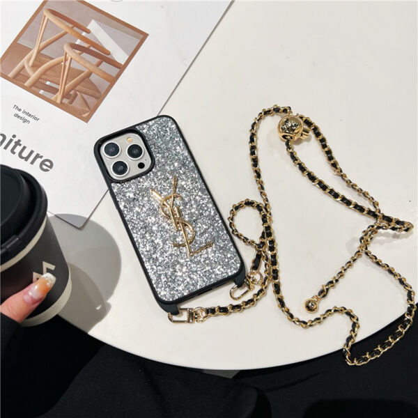 キラキラ の iphone16 ケース サン ローラン スマホ ケース iphone15pro/15 ショルダー iphone14promax/13pro ケース 人気 女子 iphone12 ケース ラメ - 画像 (6)