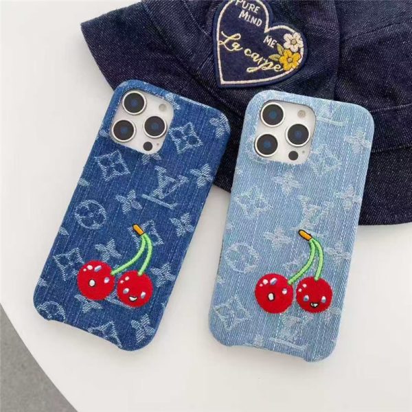 ルイヴィトン iphone17/17promax ケース デニム ヴィトン チェリー iphone17pro ケース おしゃれ iphone16/16pro ケース お揃い ブランド スマホケース 可愛い 韓国