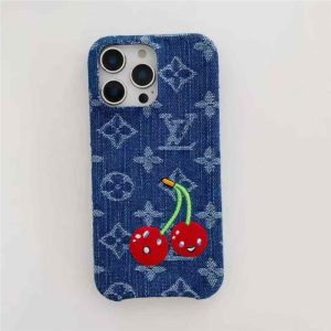 ルイヴィトン iphone17/17promax ケース デニム ヴィトン チェリー iphone17pro ケース おしゃれ iphone16/16pro ケース お揃い ブランド スマホケース 可愛い 韓国 - 001